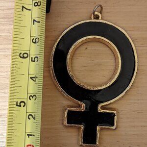 Rare Large Vintage Enameled Gold Toned Female Symbol Pendant